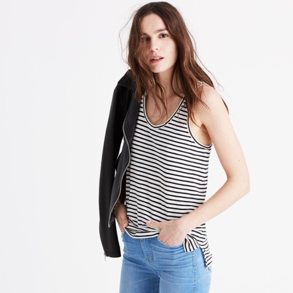 Madewell Tops - Madewell XS Whisper Cotton Striped Scoop Tank Top